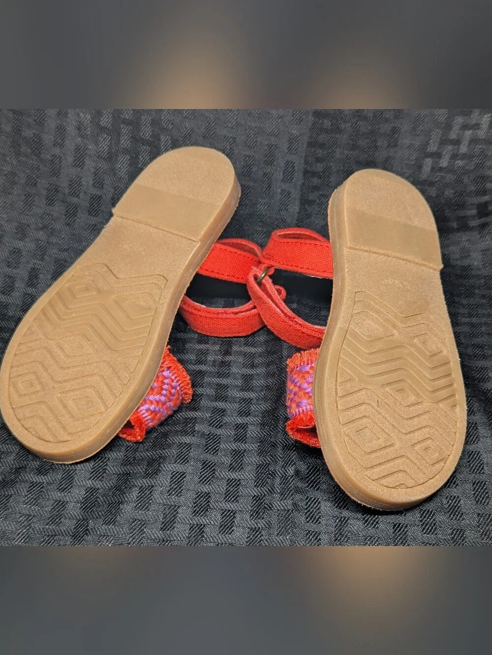 Red & Pink Flame Diamond Global Strap Embroidered Toms Remi Ankle Strap Sandals.